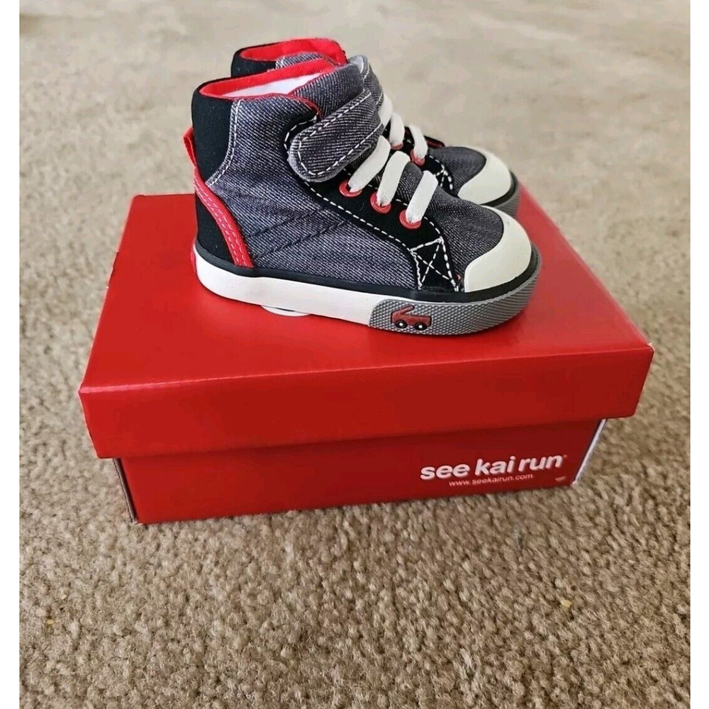 See Kai Run Boys Dane High Top Sneakers Toddler Size 4 Gray Denim Black